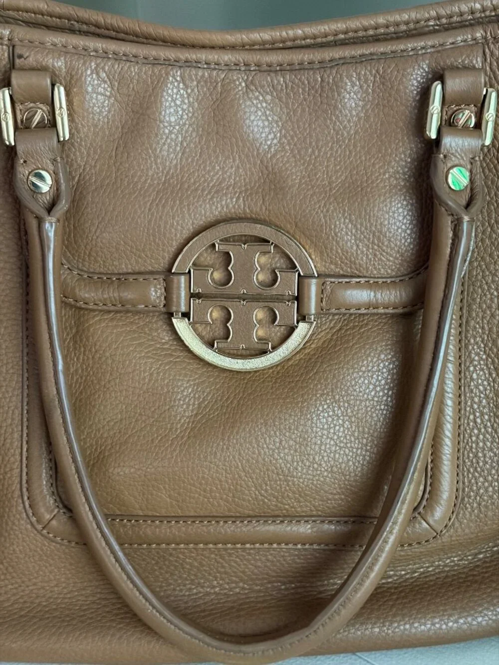 Tory Burch Amanda Tan Leather Tote Handbag Satchel